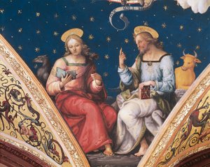 Svatý Lukáš a svatý Jan, detail z Věčného otce, se svatými a evangelisty