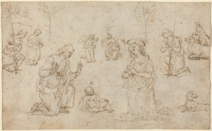 Klanění pastýřů, asi 1517 (kresba perem a tuší) od Pietro Perugino