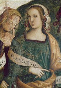 Perská Sibyla. Detail Věčného otce obklopuje proroky a sibyly (freska od Pietro Perugino
