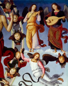 Detail Nanebevstoupení Krista představující hudební anděly. Obraz Pietra Vannucciho dit Il Perugino (Perugin) (1450-1523) 1496 Lyon, Muzeum výtvarných umění od Pietro Perugino