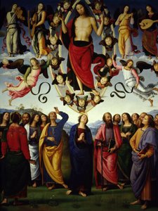 Nanebevstoupení Krista Ježíše Krista je znázorněno v mandorle. Detail. Obraz Pietro Vannucci dit Il Perugino od Pietro Perugino