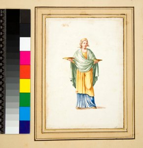 Ženská postava na podstavci (černá křída, některé s perem a hnědým inkoustem. obarvené akvarelem) od Pietro Santi Bartoli