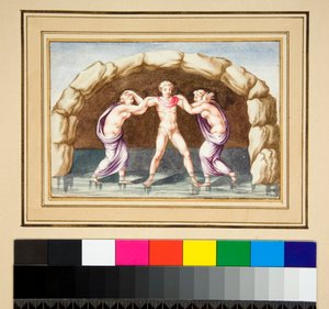 Hylas a nymfy (černá křída, některé s perem a hnědým inkoustem. obarvené akvarelem) od Pietro Santi Bartoli