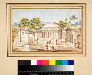 Krajina s Pantheonem (černá křída, některé s perem a hnědým inkoustem. obarvené akvarelem) od Pietro Santi Bartoli
