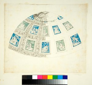 Klenba vily Madama (černá křída, některé s perem a hnědým inkoustem. obarvené akvarelem) od Pietro Santi Bartoli