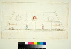 Klenba vily Madama (černá křída, některé s perem a hnědým inkoustem. obarvené akvarelem) od Pietro Santi Bartoli