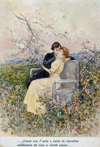 Dva milenci, ilustrace Pietro Scoppetta (1863-1920), Itálie, 20. stol.