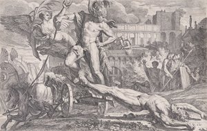 Achilles táhnoucí tělo Hektora kolem hradeb Tróje, 1648-50.