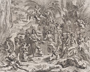 Alegorie malby, která jako dítě uprostřed vlevo kreslí na desku, obklopuje..., 1637-38. od Pietro Testa
