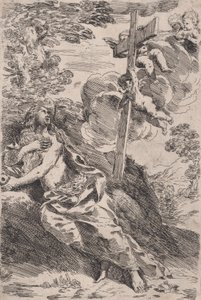 Marie Magdaleny na poušti, kříž nesený anděly vpravo, ca. 1630. od Pietro Testa