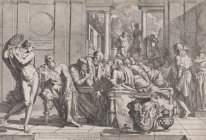 Platónovo sympozium: Sokrates a jeho společníci seděli kolem stolu a diskutovali o ideální lásce..., 1648.