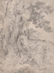 Svatý Jeroným před krucifixem doprovázený lvem a třemi putti, ca. 1631-37. od Pietro Testa