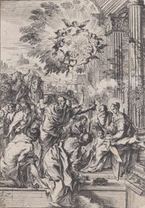 Klanění tří králů, zasazené před a architektonická kolonáda, ca. 1640. od Pietro Testa
