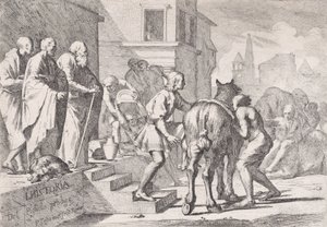 Odchod marnotratného syna, který se chystá nasednout na koně, ze série čtyř..., ca. 1645. od Pietro Testa
