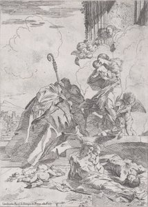Tři svatí Lucchese Sts Nicholas Tolentino, Nicholas z Bari přimlouvající se u..., ca. 1630-31. od Pietro Testa