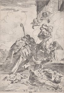 Tři světci Lucchese, kteří se přimlouvají u Panny Marie za oběti moru..., ca. 1630-31. od Pietro Testa