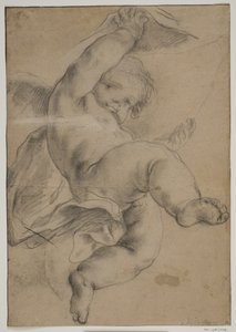 Létající putto zvedání závěsu od Pietro da Cortona