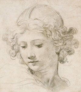 Hlava anděla, dívá se dolů doleva od Pietro da Cortona
