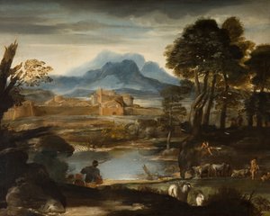 Krajina s jezerem a opevněným městem, 1635. od Pietro da Cortona