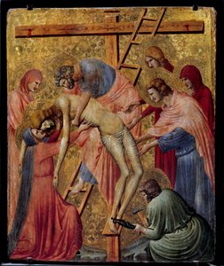 Pieta. „“Uložení nebo sestoupení kříže““ Oltářní obraz od Pietra da Rimini (1. polovina 14. století) Slunce. 0,43 x 0,35 m.
