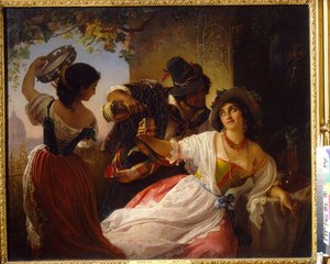 Říjnový festival v Římě (Itálie) - obraz Pimen Nikitich Orlov (1812-1863), olej na plátně