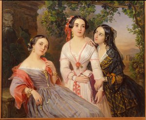 Portraits des soeurs la comtesse Elisabeth Salias de Tournemire (1815-1892), Sophia Soukhovo Kobylina (Soukhovo-Kobylina) (1825-1867) a Eudokia Petrovo Solovovo - Peinture de Pimen Nikitich Orlov (1832-18), olej na plechovce 6