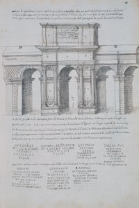Claudiův oblouk v Římě, kresba, z římských starožitností, od Pirro Ligorio (1513-1583)