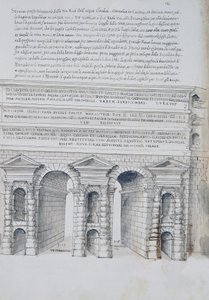 Porta Maggiore v Římě, kresba, z římských starožitností, Pirro Ligorio (1513-1583)