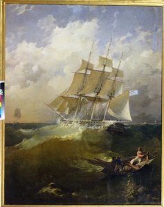 Fregata se 44 děly, Aurora (""fregata se 44 děly Aurora") - obraz Platona Timofejeviče Borispolets (1805-1880), olej na plátně od Platon Timofeyevich Borispolets