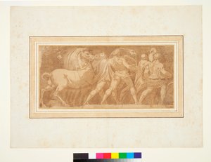 Vlys s částí římského triumfu (pero a hnědý inkoust a hnědé mytí) od Polidoro da (after) Caravaggio