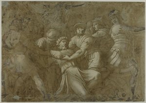 Římští vojáci zatýkají svatého Petra (?) od Polidoro da Caravaggio