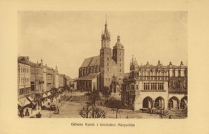 Krakov-Krakau: Hlavní náměstí s kostelem Panny Marie (čb fotografie) od Polish Photographer