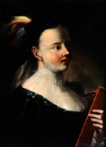 Dáma s Kitarou (olej na plátně) od Polish School