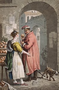 Prodejce pomerančů ve Varšavě, kolem roku 1810 (barevné rytí) od Polish School