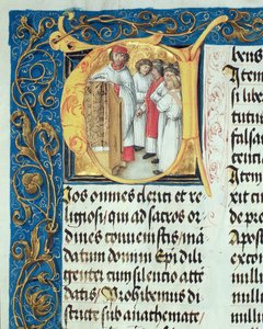 Vysvěcení seminářů na kněžství od pontifikálu biskupa Erasma Cioleka, kolem roku 1510 (tempera a zlato na pergamenu)