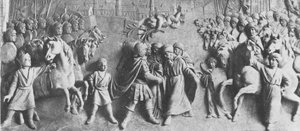 Reliéf Jana III. Sobieského přijímá kapitulaci tureckých jednotek po vítězství v bitvě u Vídně (mramor) od Polish School