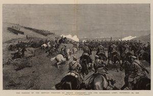 Průchod Servian Frontier princem Alexandrem a bulharskou armádou, 24. listopadu 1885 (rytina) od Polish School