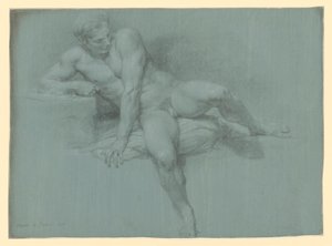 Studie aktu ležícího mužského modelu, opírajícího se levým ramenem před tělem od Pompeo Girolamo Batoni