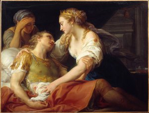 Smrt Marca Antoina římský politik a generál Marc Antoine (Marcus Antonius) (83-30 př.nl) zemřel v náručí Kleopatry. Obraz Pompea Batoniho (1708-1787) 1760 Brest, Muzeum výtvarných umění