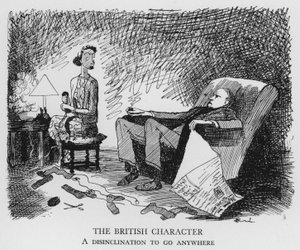 Britská postava, neochota jít kamkoli (litho)