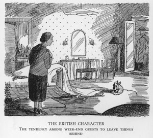 Britský charakter, tendence víkendových hostů zanechávat věci za sebou (litho) od Pont