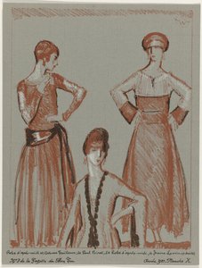 Gazette du Bon Ton, 1921 - č. 3, Pl. X: Odpolední šaty a oblek na míru, Paul Poiret, a odpolední šaty, Jeanne Lanvin (název na objektu) od Porter Woodruff