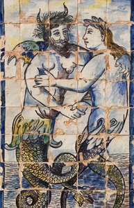 Dlaždice Azulejos v palácových zahradách zobrazující mořské tvory (keramické) od Portuguese School