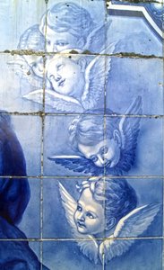 Dekorativní panel zobrazující cherubíny, Lamego, Portugalsko. 1738 (keramické dlaždice) od Portuguese School