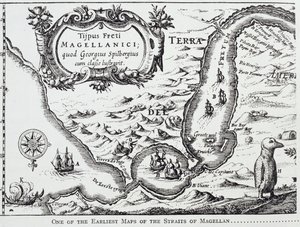 Jedna z nejstarších map Magellanského průlivu, z 