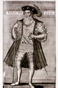 VASCO DA GAMA: Ilustrace z knihy "OS LUSIADAS" od Luise Camoese, Lisabon 1572. od Portuguese School