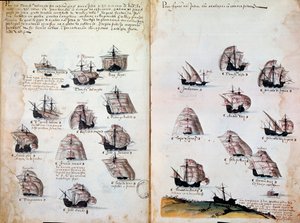 válečné lodě. Vzpomínky na armádu Portugalska za krále Manuela I. (1469 - 1521). Rukopis z roku 1505. Paříž. BN od Portuguese School