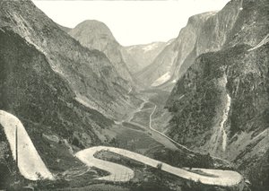Cik-cak silnice a vodopády, Stalheim, Norsko, 1895.