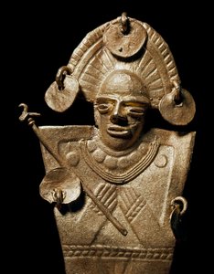 Předkolumbijské umění, civilizace Muisca: soška ženy (Tunjo) ve zlatém slavnostním kostýmu. 15.-17. století. Bogota, Museo de Oro, Kolumbie – předkolumbovské umění, kultura Muisca (15.–17. n. l.): zlatá socha tunja, ženy ve slavnostním kostýmu