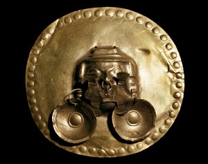 Předkolumbovská civilizace Calima: zlatý prsní sval. 7.-15. století Bogota, Museo de Oro Kolumbie od Pre Columbian Pre Columbian